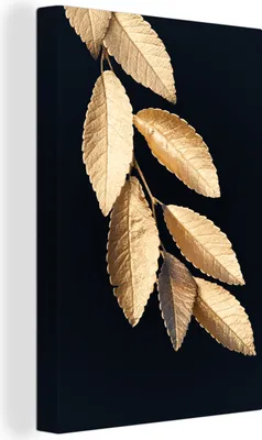 Produktbild von MuchoWow® - Leinwandbilder - Blätter - Schwarz - Gold - Luxus - Pflanzen, Wandbild, Wanddeko Bilder Wohnzimmer, 80x120 cm