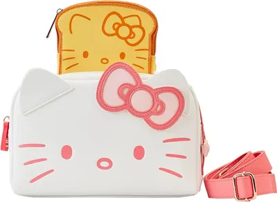 Imagen del producto de Bolsa bandolera de Loungefly con temática de Sanrio y Hello Kitty, con diseño de tostadora e incluye una cartera con forma de tostada