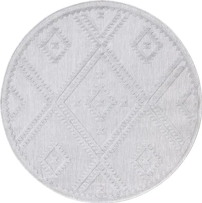 Produktbild von Teppich Outdoor Wetterfest - Rund 160 cm - für Balkon, Terrasse, Flur, Küche - Rauten-Muster in Grau