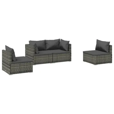 Produktbild von vidaXL 4-tlg. Garten-Lounge-Set mit Kissen Poly Rattan Grau