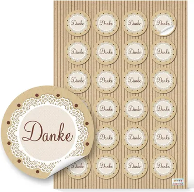 Produktbild von 24 kleine runde DANKE Aufkleber Geschenkaufkleber natur beige braun vintage Dankeschön Sticker Etiketten 4 cm Geschenk-Verpackung Gastgeschenk Hochzeit give-away Mitgebsel für Kunden und Gäste