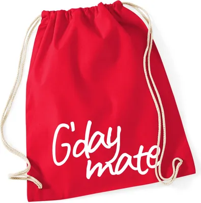 Produktbild von Huuraa Turnbeutel G`day mate Spruch 12 Liter Classic Red Baumwolle Rucksack Geschenkidee