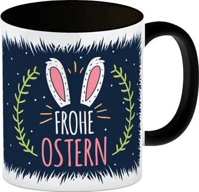 Produktbild von Frohe Ostern Kaffeebecher Henkel und Innenseite Schwarz