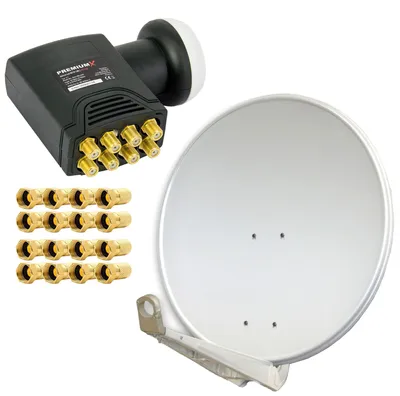 Produktbild von PremiumX DELUXE85 Satellitenantenne 85 cm Aluminium in Hellgrau Offset Antenne HDTV 4K DELUXE Octo LNB Sat
