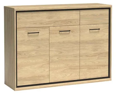 Produktbild von Masseno Kommode SYNDRA 135 cm Sideboard mit  Schubladen und 3 Türen für Wohnzimmer Schlafzimmer Modern 135x41x101 cm Eichefarben