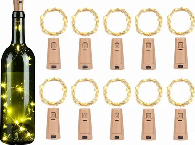 Produktbild von 10 Stück Flaschenlicht Warmweiß, Flaschenlichterkette Korken, 2m 20 LED Lichterkette für Flaschen mit Batterien, Weinflasche Licht für Flasche DIY, Weihnachten Halloween Deko [Energieklasse A+++]