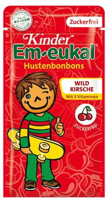 Obrázek produktu pro Em eukal pastilky proti kašli s divokou třešní s 5 vitamíny bez cukru 75g