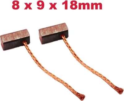 Produktbild von 2x Trade-Shop Bronzekohlen / Motorkohlen / Kohlebürsten 8x9x18mm Kabellänge 40mm für viele KFZ PKW Motoren Antriebe Elektrowerkzeuge 12-24V