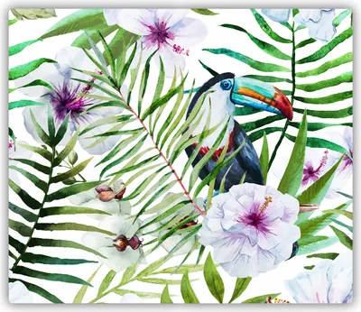 Produktbild von Tulup Glas Herdabdeckplatte Glaskeramikkochfeld-Abdeckung Spritzschutz Glasabdeckplatte Kochplattenabdeckung und Schneidebrett - Einteilig - 60x52 cm Tropischer Tukan