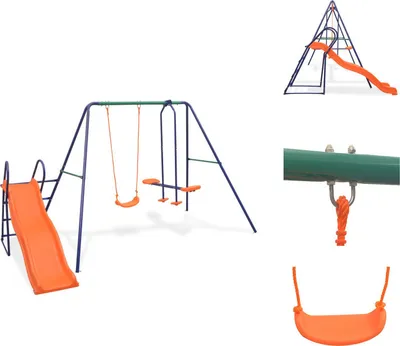 Produktbild von vidaXL Schaukelset mit Rutsche und 3 Sitzen Orange -  Schaukeln & Spieltürme