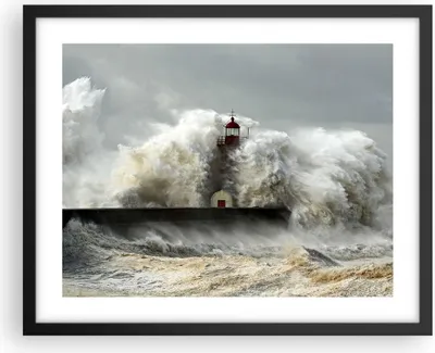 Produktbild von Gerahmtes Poster - Schwarzer Rahmen - Leuchtturm Ozean Sturm - 50x40 cm - Wand Bild - Wanddeko - Wandbilder - Kunstposter - Wandposter - Bilderrahmen - Bilder - Kunstdruck - Wandbild - P2BAA50x40-2442