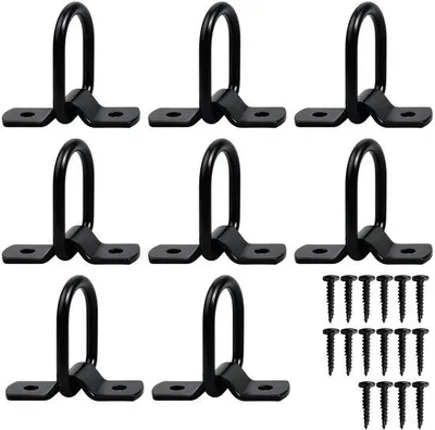 Image de Anneaux de fixation robustes en métal, de forme D, noirs, vendus par lot de 8, pour remorques/bateaux