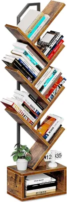 Productafbeelding van Boekenplank 6 laags, bruin, voor woonkamer, houten boekenkast