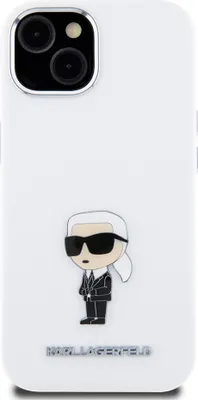 Image de Karl Lagerfeld iPhone 15 Coque arrière - Ikonik metal pin - Blanc
