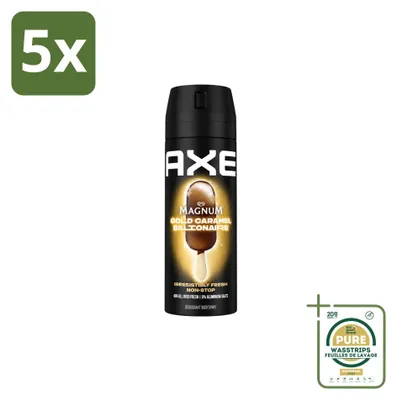 Productafbeelding van 5 x Axe Magnum Gold Caramel Billionaire Deodorant Bodyspray 150 ml - Voorraadpakket - 5 stuks