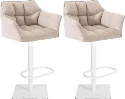 Produktbild von 2er Set Barhocker SIHAR - Stoff Elfenbein 64x45x88 cm Weiß | Barstuhl Höhenverstellbar Mit Lehne Drehbar Tresenhocker Tresenstuhl Kneipenhocker