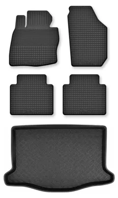 Image de Tapis en caoutchouc + bac de coffre pour Honda Jazz IV 2015- (coffre standard) – 5 pièces, noirs, semi-universel, adapté