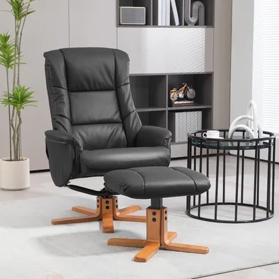 Produktbild von SUGIFT Relaxsessel mit Hocker, Liegesessel Wippfunktion 135° neigbar, Kunstleder Fernsehsessel Holzgestell, Schwarz | 71 x 84 x 102 cm | bis 150 kg | 18 kg