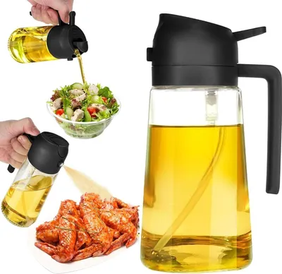 Produktbild von 2 in 1 Ölsprüher 470ml, Ölflasche Ausgießer und Sprüher für Speiseöl, Essig, Schwarz | Für Küche, Kochen und Backen