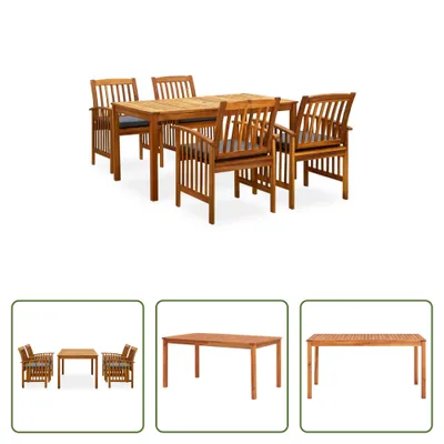 Image de The Living Store Ensemble de jardin 5 pièces avec coussins Acacia massif