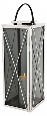 Produktbild von Casa Padrino Designer Deco Laterne Nickel Finish 30 x 30 x H. 83 cm - Luxus Hotel Restaurant Laterne