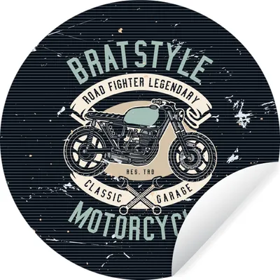 Produktbild von MuchoWow® Runde Wandtattoo - Wandsticker Tapete Aufkleber Mancave - Motorrad - Retro - Zeichnung Ø 80 cm Selbstklebend und Repositionierbar - Wandaufkleber - Kreis - Mauerkreis - Wand Bilder - Wandsticker - Wohnzimmer Dekoration - Dekoration für die Wände - Aluminium - Babyzimmer