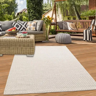 Obrázek produktu pro Vnitřní a venkovní koberec na terasu odolný proti povětrnostním vlivům jednobarevný v béžové barvě velikost - 200 x 290 cm