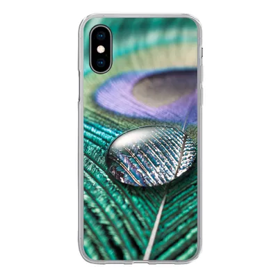 Produktbild von MuchoWow® Handyhülle Schutzhülle Hülle für iPhone X Nahaufnahme eines Wassertropfens auf einer Pfauenfeder Silikon Softcase Handy Hülle - Handyhülle