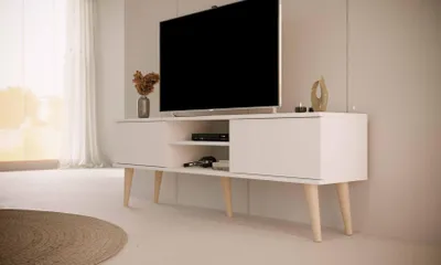 Productafbeelding van Moderne, witte TV-kast, 160 cm, Scandinavische stijl - Elegant design