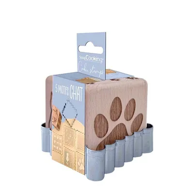Image de Tampon en bois + emporte-pièce pour biscuits avec motif de chat