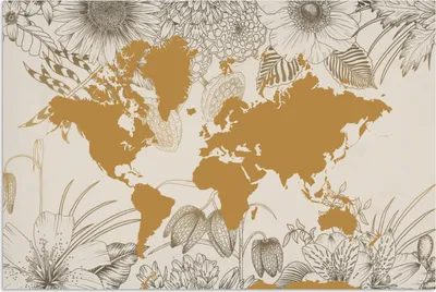 Produktbild von MuchoWow® Poster Weltkarte - Gold - Blumen 120x80 cm - Bilder