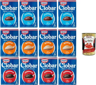 Produktbild von Cameo Ciobar Testpaket - Pulver Zubereitung für Heiße Schokolade Hot Chocolate 12x 125g Packung, jede Packung enthält 5 Beutel à 25g + Italian Gourmet polpa 400g