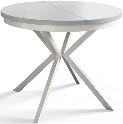 Produktbild von Runder Esszimmertisch BERG, ausziehbarer Tisch Durchmesser: 90 cm/170 cm, Wohnzimmertisch Farbe: Weiß, mit Metallbeinen in Farbe Weiß