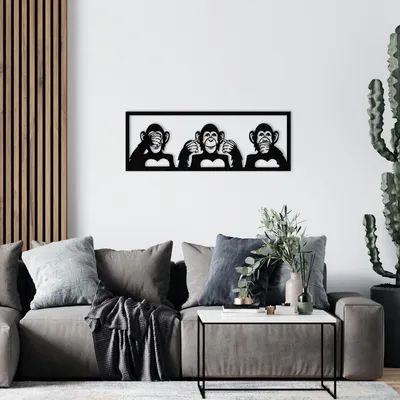 Immagine prodotto di Wallity, Tre scimmie-L, decorazione da parete, nero, metallo, 100 x 36 cm