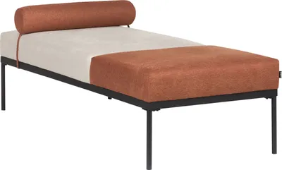Produktbild von BELIANI Chaiselongue Beige u. Goldbraun Leinenoptik Zweifarbig mit Schwarzen Metallbeinen Kissen Elegant für Wohnzimmer