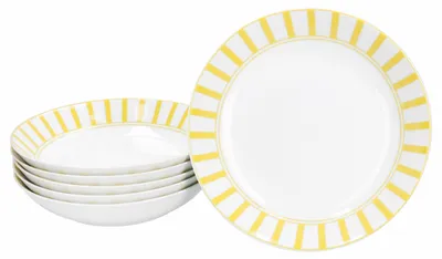 Produktbild von Split gelb Streifen 6er Set Suppenteller 450ml Porzellan Teller tief Pasta gestreift