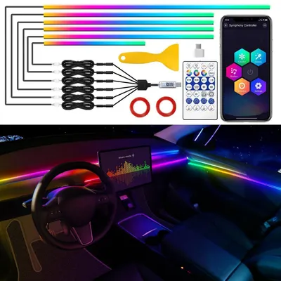 Zdjęcie produktu dla Oświetlenie wewnętrzne LED do samochodów RGB Dreamcolor 6in1 z synchronizacją muzyczną, przeznaczone dla modeli Tesla Model 3/Y/S/X, o wymiarach 187 cali, wyposażone w 650 diod LED, zasilane przez USB/Type-C