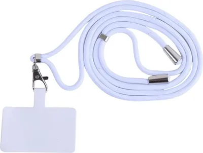 A white lanyard with a white card holder attached, isolated on a white background.