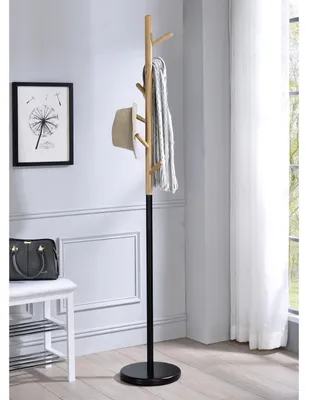 Immagine prodotto di Appendiabiti ENRICO con 6 ganci, nero/naturale – robusto appendiabiti in metallo e legno di pino massello, design salvaspazio ideale per ingresso, ufficio e area reception