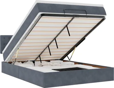 Image de vidaXL Ottoman-lit avec matelas & LED gris foncé 140x190 cm velours