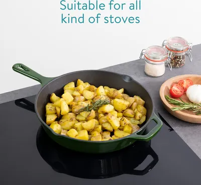 Produktbild von Navaris Grillpfanne Bratpfanne Pfanne aus Gusseisen - 30cm Gusspfanne Steakpfanne Gusseisenpfanne - Bräter für Steak Fleisch Gemüse - emailliert