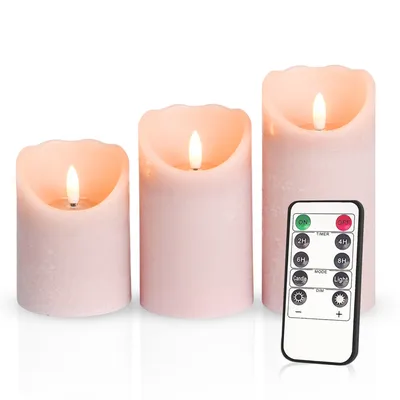 Produktbild von Meisterhome® 3er-Set Flammenlose LED Kerzen mit Timer Matera-Beige Stumpenkerze Fernbedienung Batteriebetrieben Warmweiß echten Wachs Dekoration