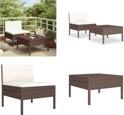 Image de vidaXL Ensemble de jardin Lounge 2 pièces avec coussins Poly Rotin Brun - Ensemble de meubles de jardin - Ensemble de jardin - Garniture de jardin