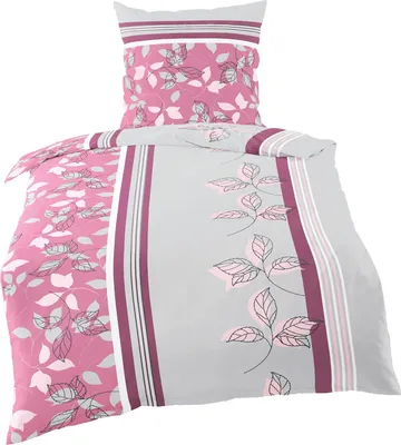 Produktbild von Bierbaum Microfaser Velours - Fleece Winter Bettwäsche 2 tlg. 135x200cm Rosa Violett Silber Blätter