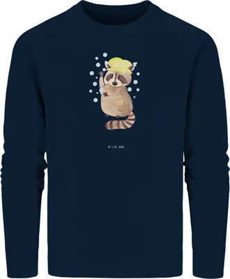 Produktbild von Mr. & Mrs. Panda Baumwoll Pullover Waschbär Größe L - French Navy - Geschenk, Plan, Sweatshirt, Sweater, Waschen, Pulli, Fröhlich, Nachhaltiger, Seifenblasen, Tagträumen