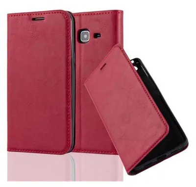 A red flip case for a Samsung Galaxy J3 2016 phone is shown.