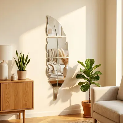 Produktbild von Spiegelaufkleber mit Federeffekt, 120 x 30 cm – Selbstklebende Aufkleber mit Spiegeleffekt