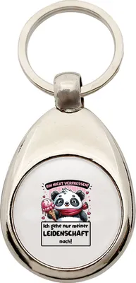 Produktbild von Huuraa Schlüsselanhänger Verfressen, gehe Leidenschaft nach Pandabär Metall Schlüsselring Einkaufswagenchip Geschenkidee