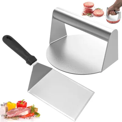 Produktbild von Burgerpresse Burger Smasher Set mit Grillspachtel–Edelstahl 304 Plancha zubehör,2 St,Einteiliges Design,rostfrei,korrosionsbeständig,spülmaschinenfest