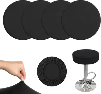 Obrázek produktu pro Čtyři potahy na kulaté barové židle, elastické, černé, průměr 28-38 cm, omyvatelné, nemačkavé, vhodné pro oslavy